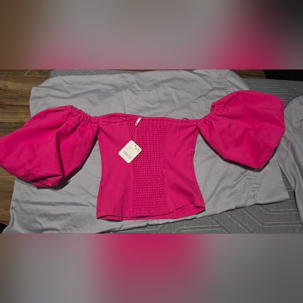 Free People Vibrant Pink Off-Shoulder Blouse - Picture 6 of 8